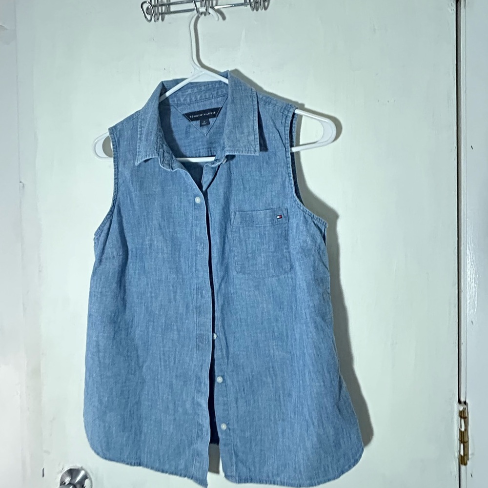 Vintage Tommy Hilfiger Blue Sleeveless Denim Shirt